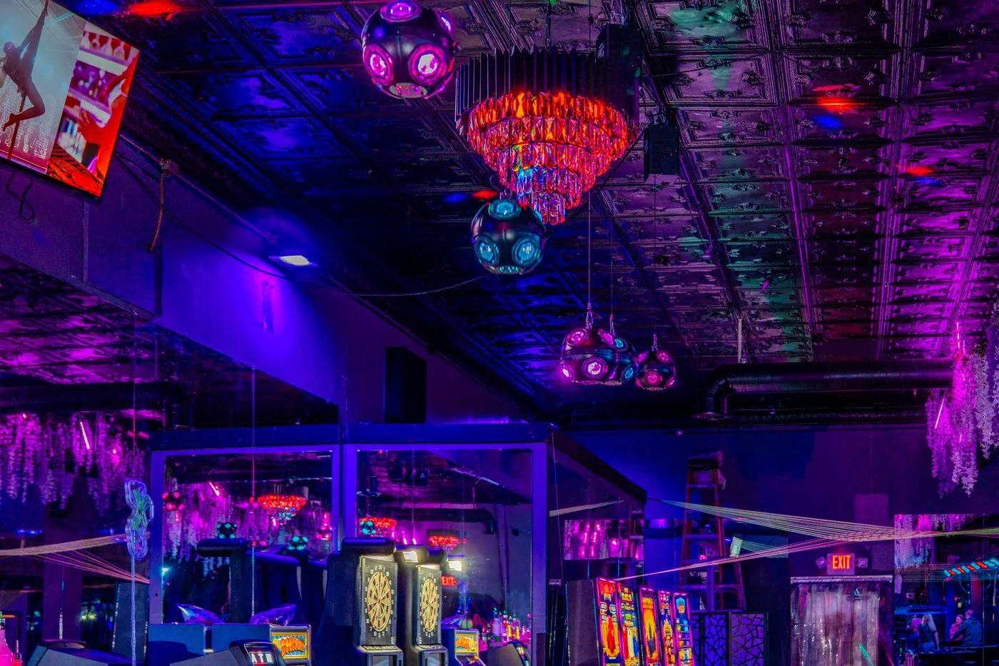 under the mirror balls — Lux Views venue photograph